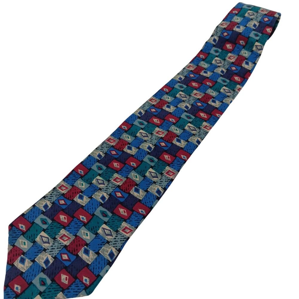 Vintage Hunting Horn Tie Mens Silk Necktie Geometric Pattern Unique 90s